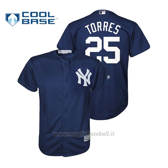 Maglia Baseball Bambino New York Yankees Gleyber Torres Cool Base Official Alternato Blu